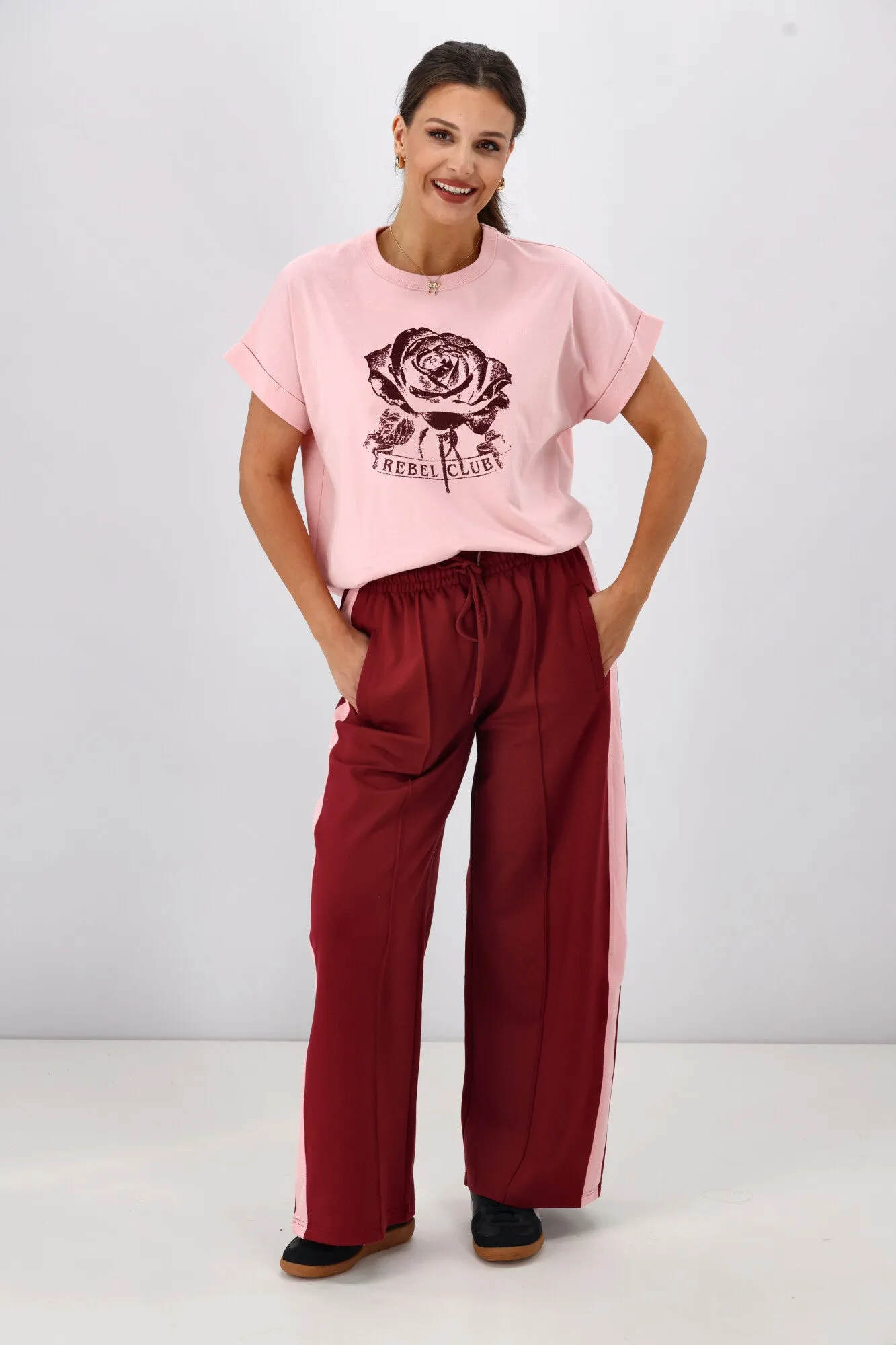Rebel Club Merlot Rose Capsleeve Tee Pink