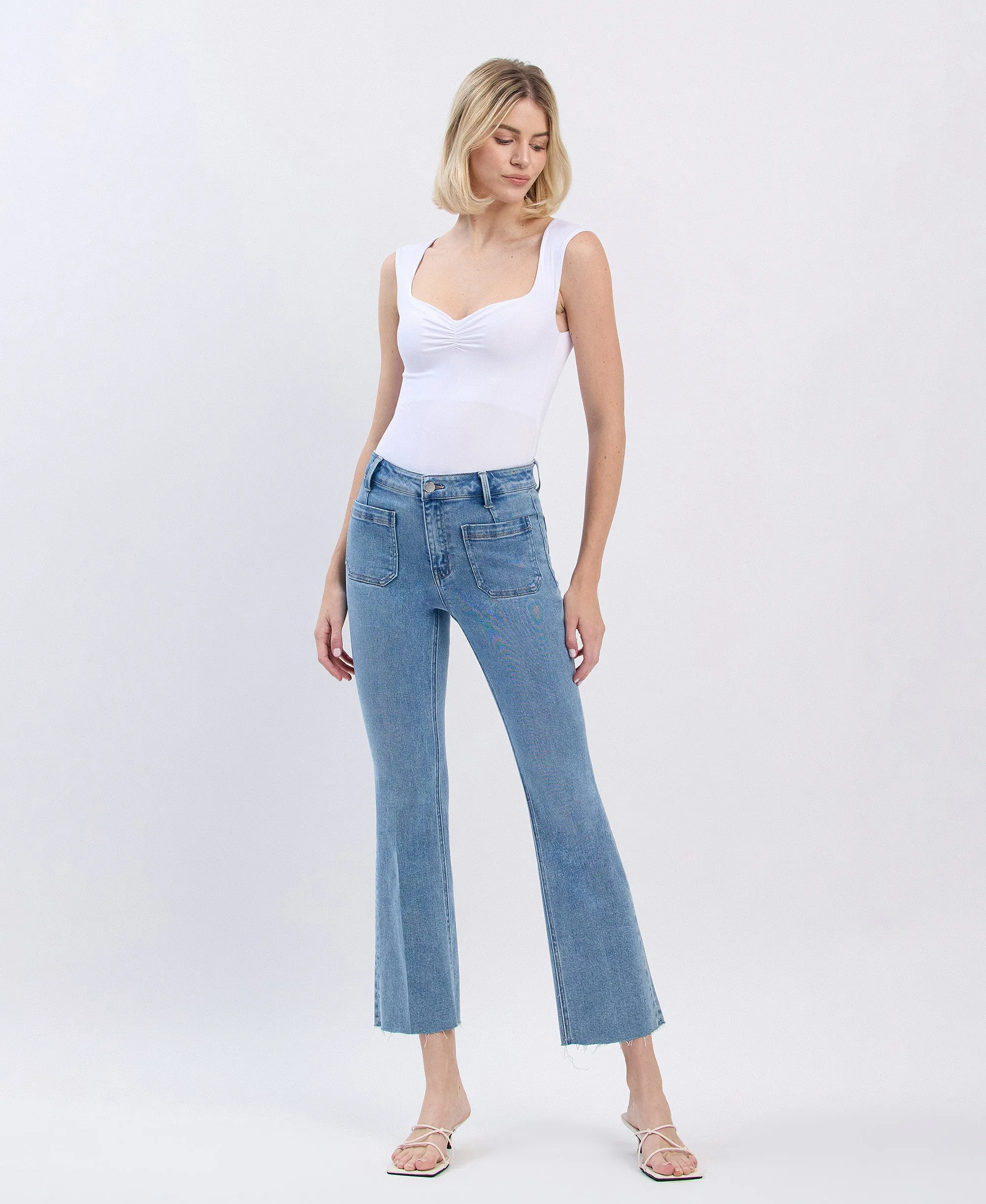Resound - High Rise Patch Pocket Crop Flare Jeans