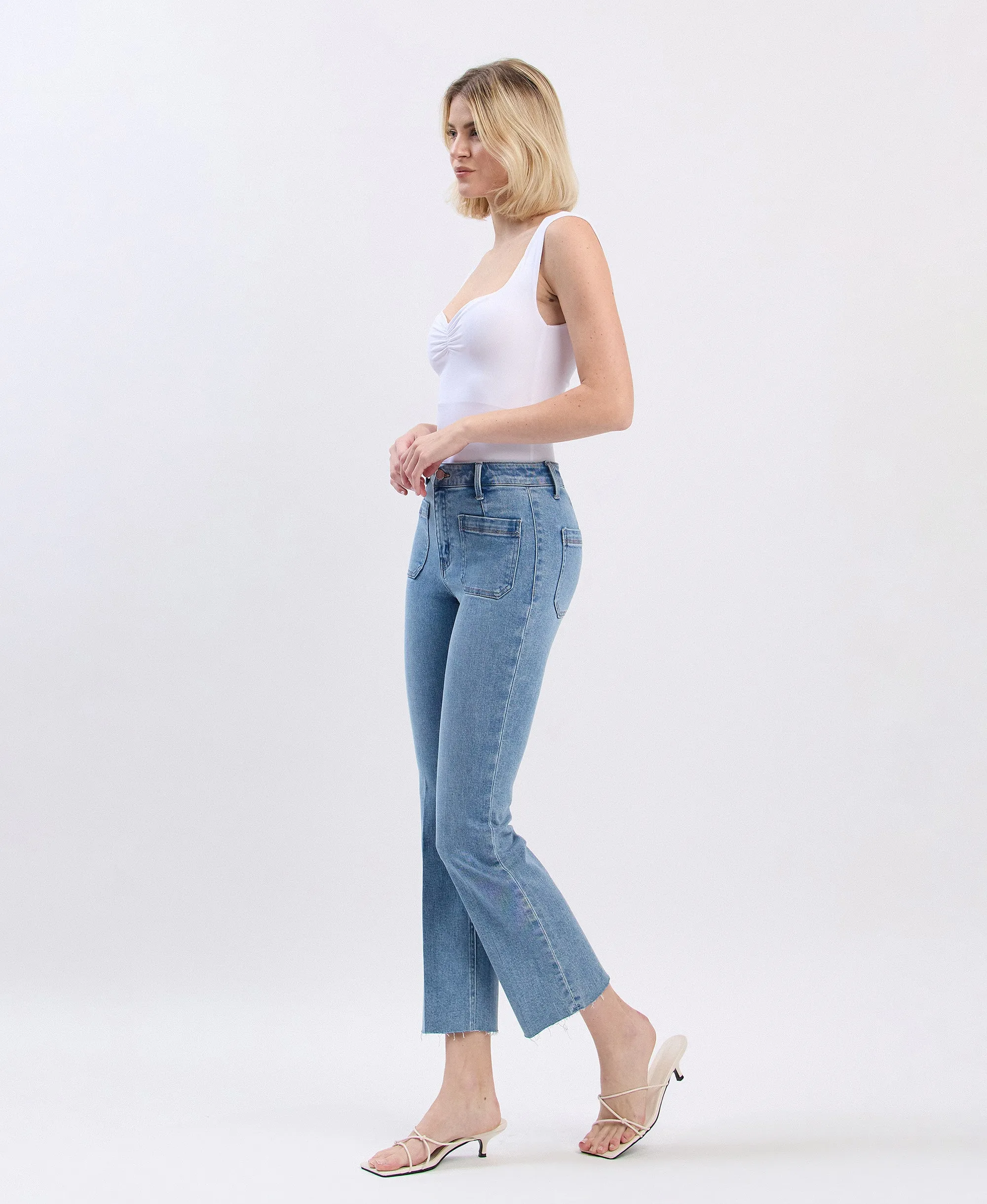 Resound - High Rise Patch Pocket Crop Flare Jeans