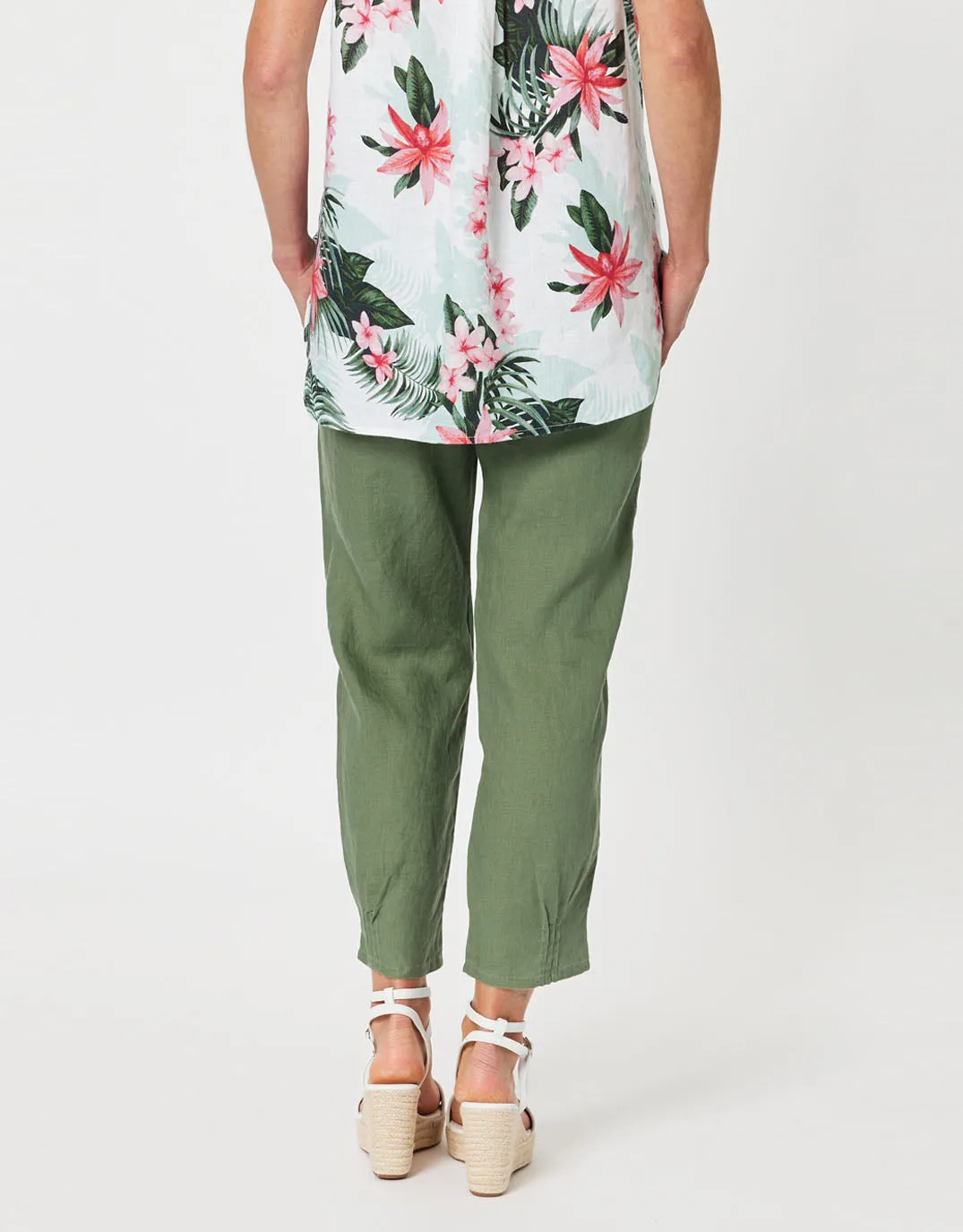 Sarah Rib Waist Linen Pants - Khaki