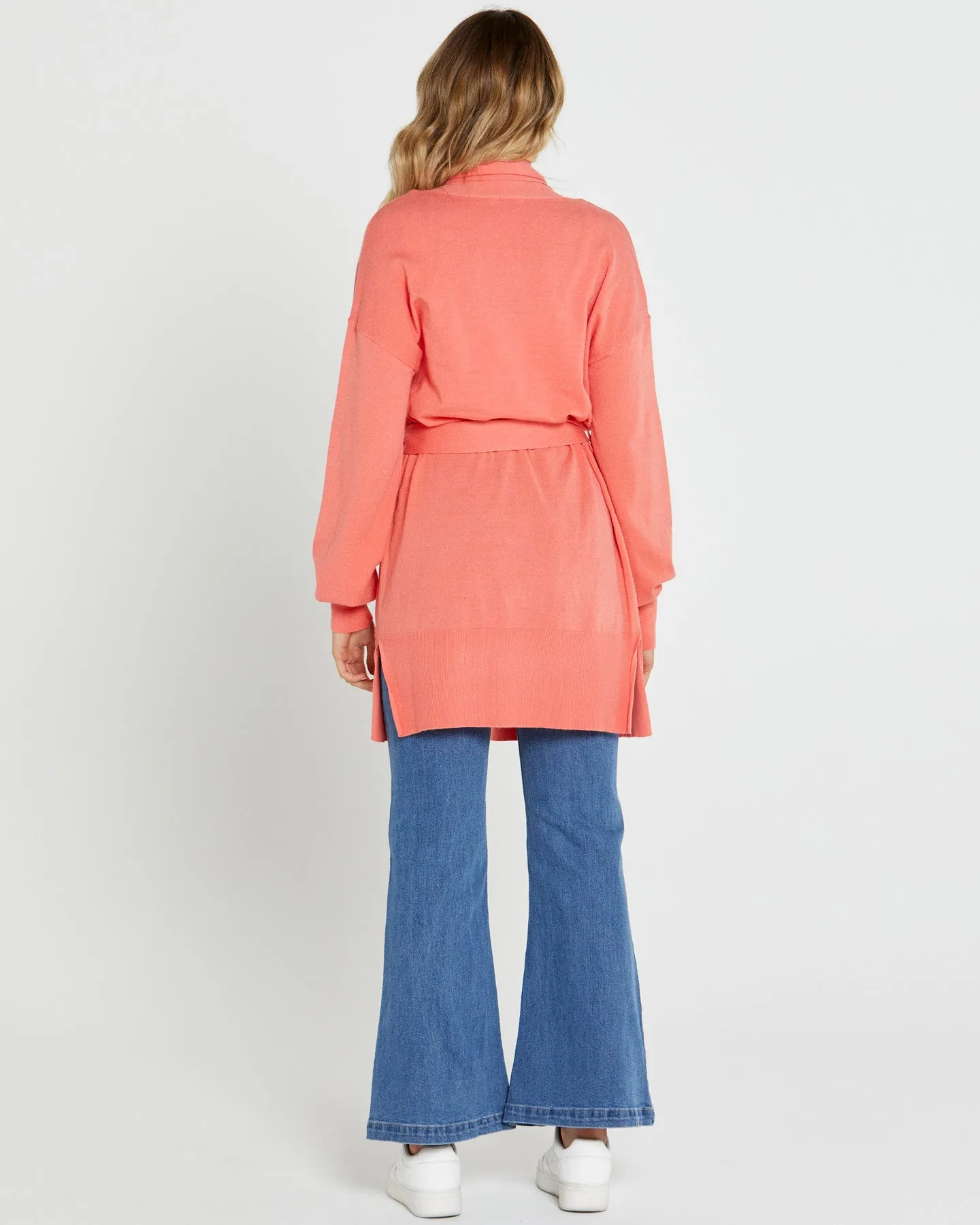 Sass Tabatha Knit Belted Midi Cardi Coral
