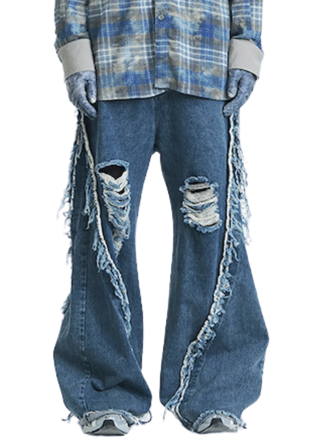 Segmented Washed Denim Jeans