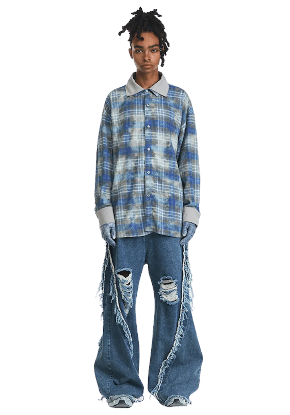 Segmented Washed Denim Jeans