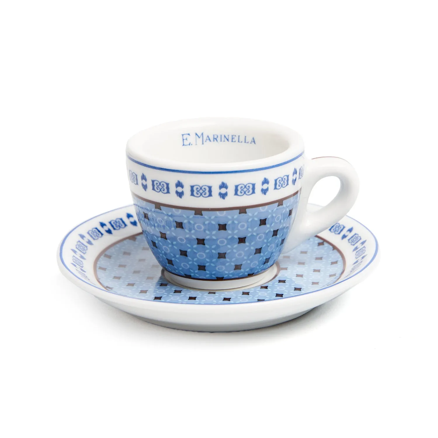 SET OF TWO LIGHT BLUE AND WHITE COFFEE CUP WITH SAUCER