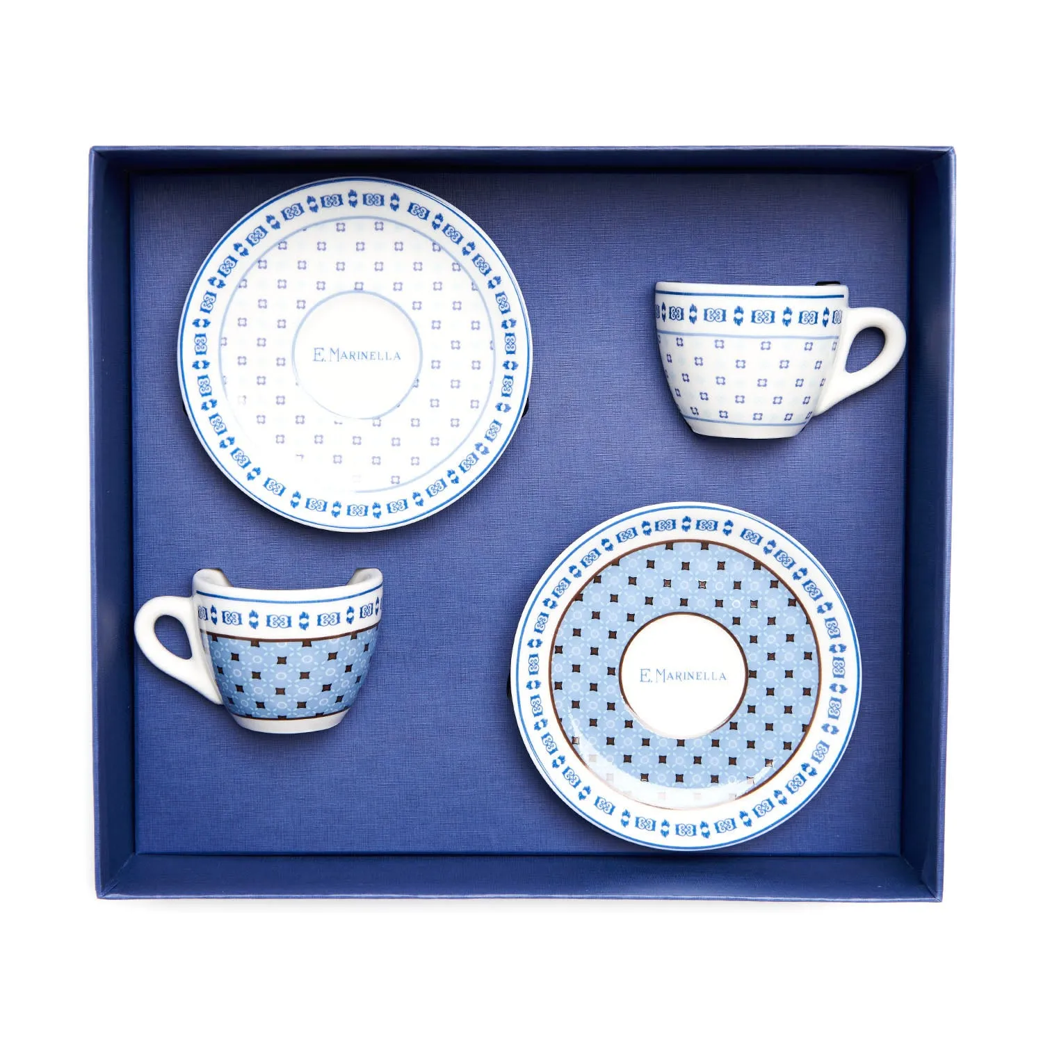 SET OF TWO LIGHT BLUE AND WHITE COFFEE CUP WITH SAUCER