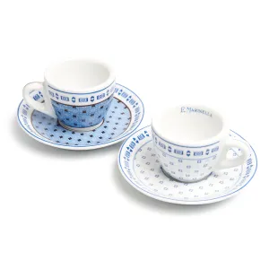 SET OF TWO LIGHT BLUE AND WHITE COFFEE CUP WITH SAUCER