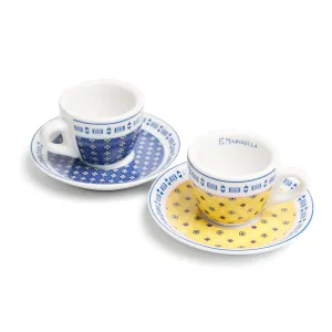 SET OF TWO POWDER BLUE AND YELLOW COFFEE CUP WITH SAUCER