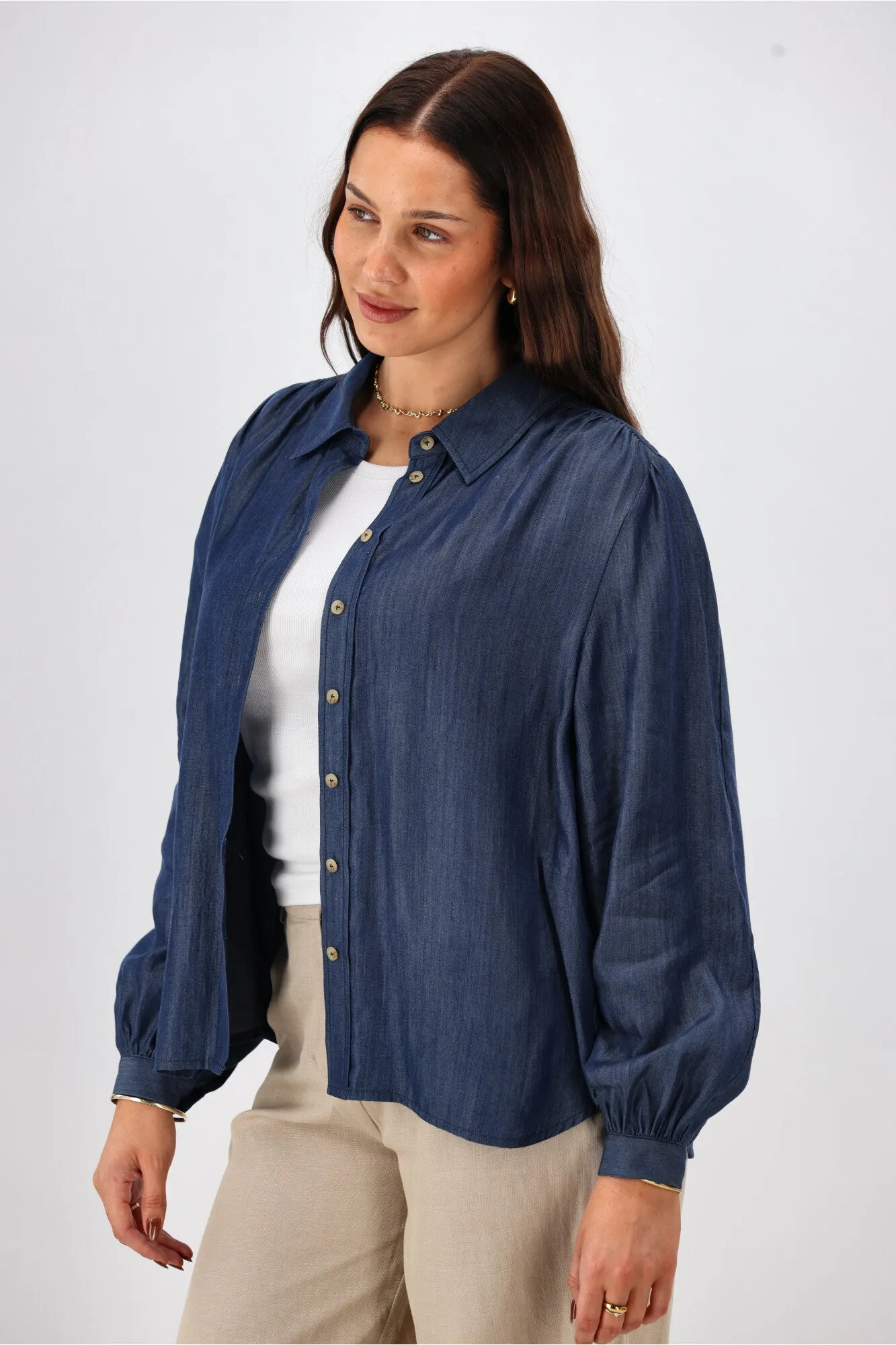 Shine On Label Devlin Chambray Shirt Indigo