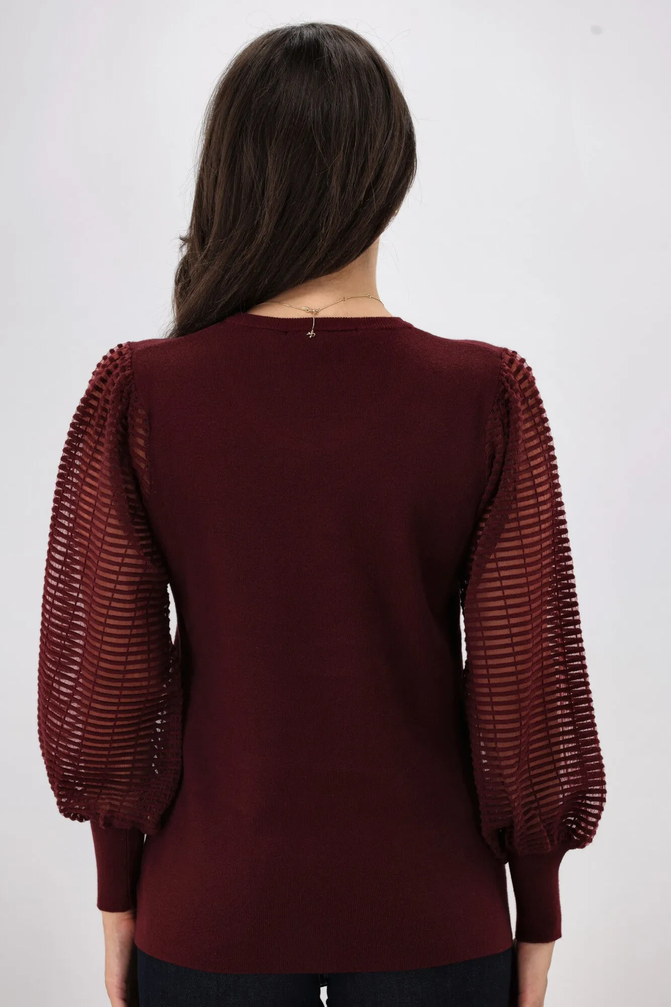 Shine On Label Olivia Contrast Sleeve Knit Top Merlot