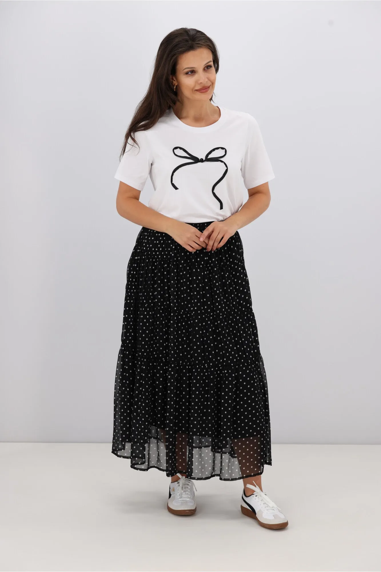 Shine On Label Ribbon Bow Tee White