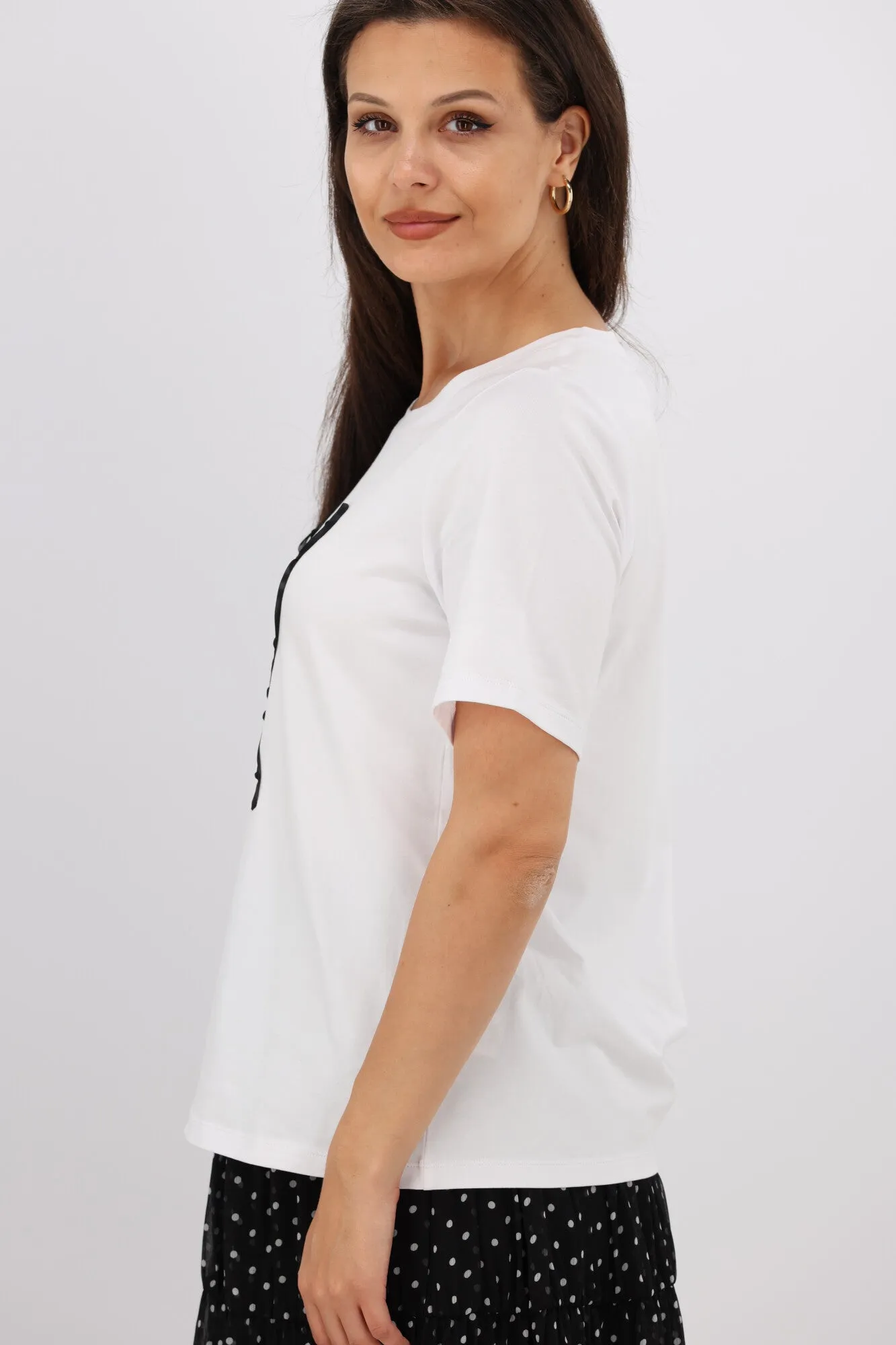 Shine On Label Ribbon Bow Tee White