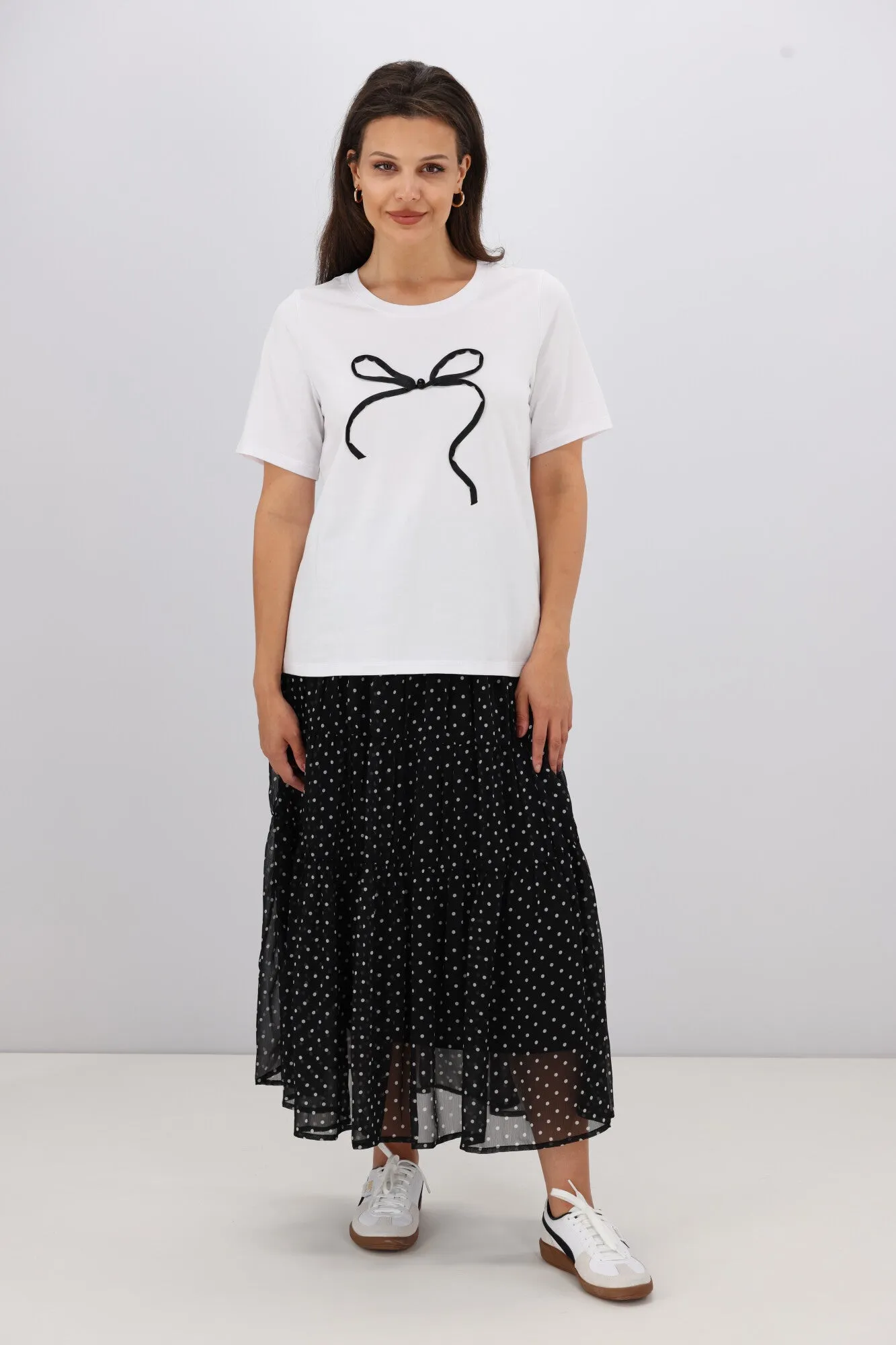 Shine On Label Ribbon Bow Tee White