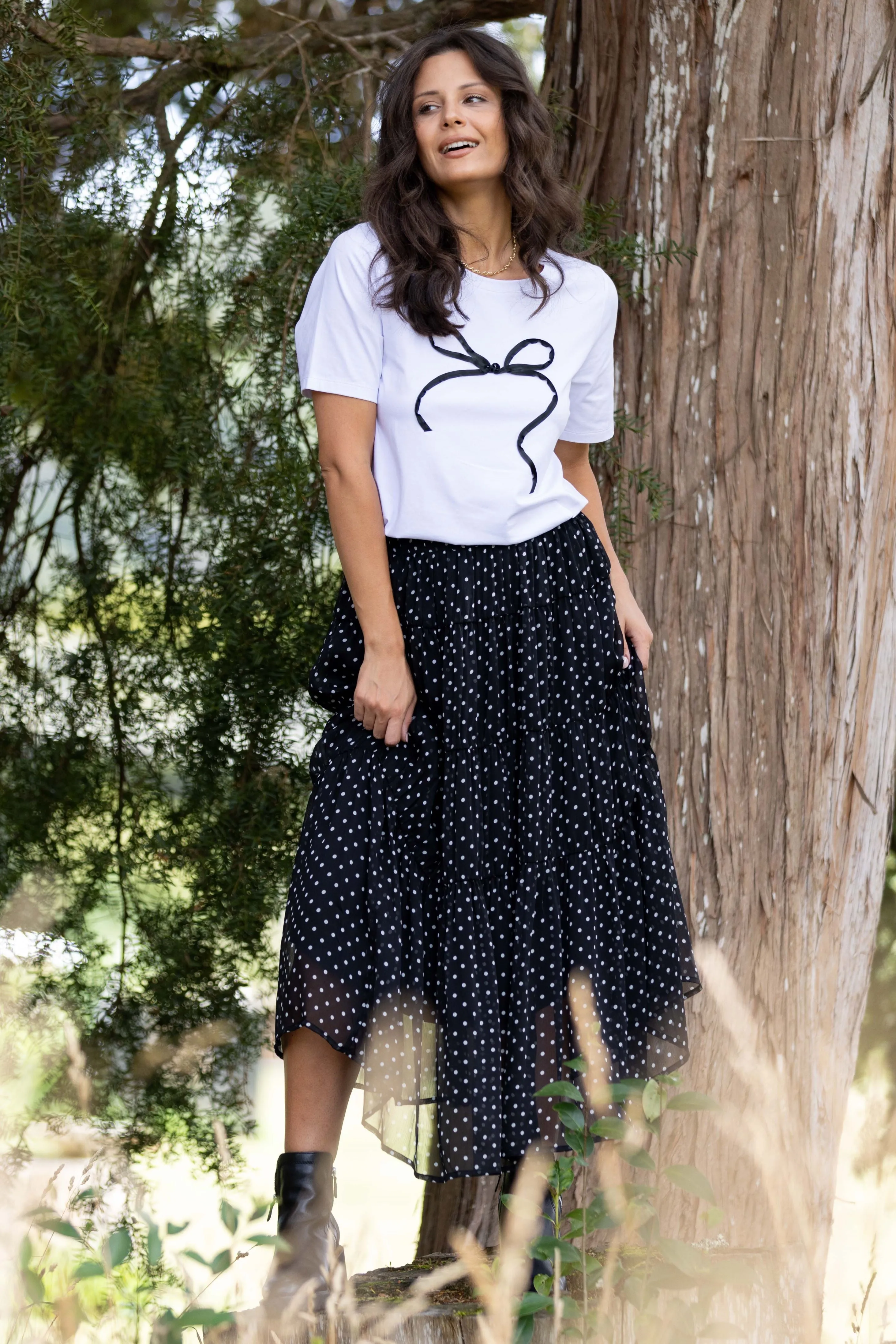 Shine On Label Ribbon Bow Tee White