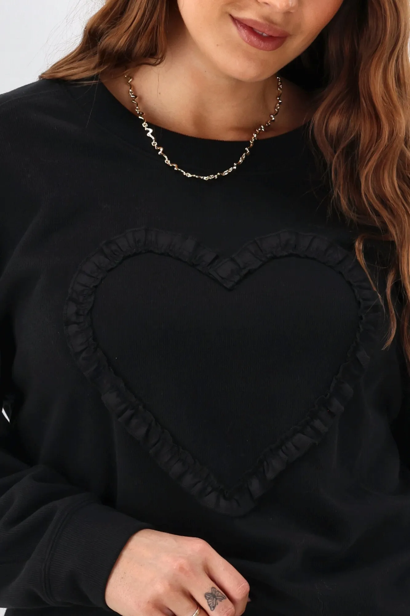 Shine On Label Riley Frill Heart Crew Black