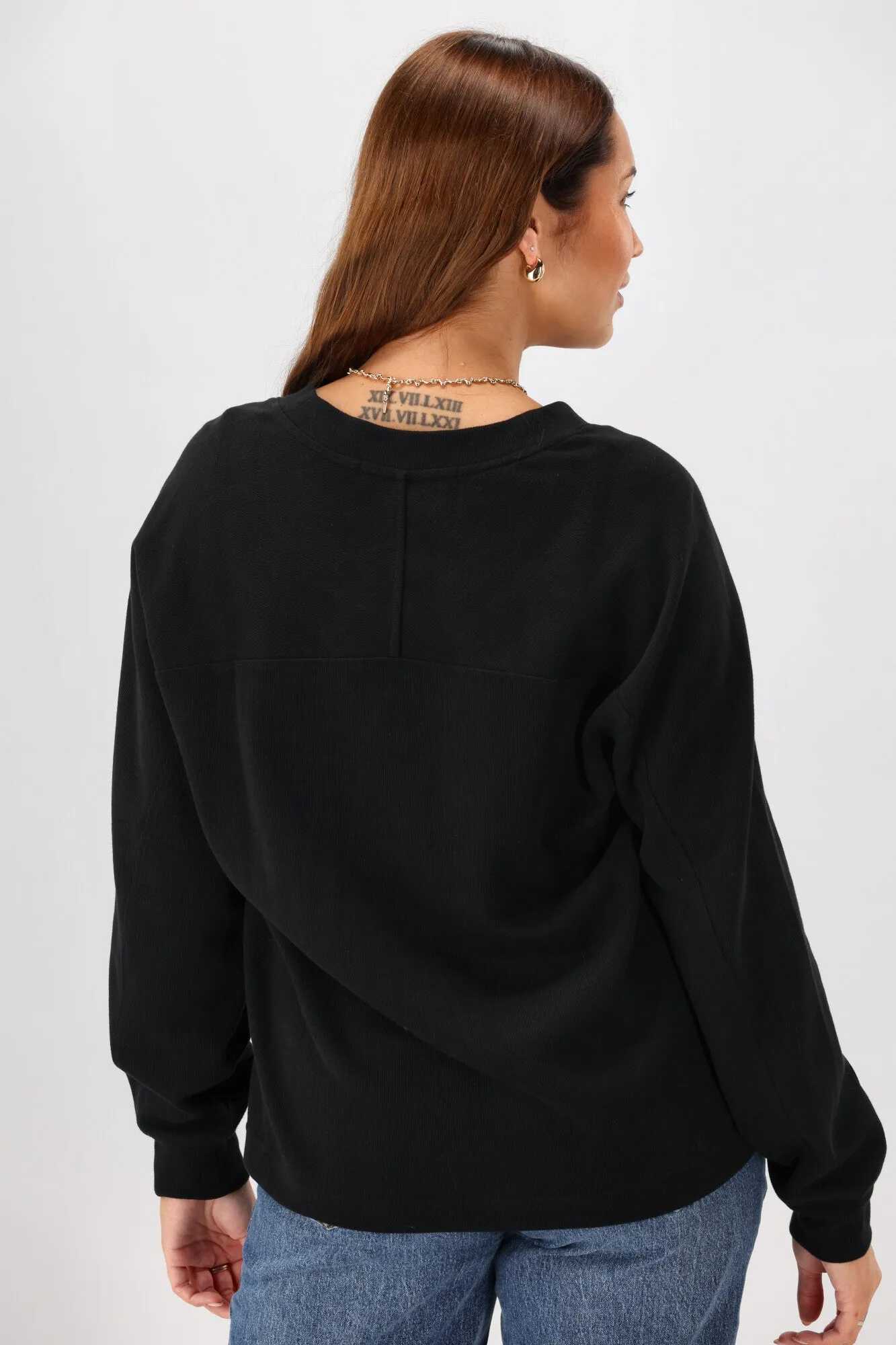 Shine On Label Riley Frill Heart Crew Black
