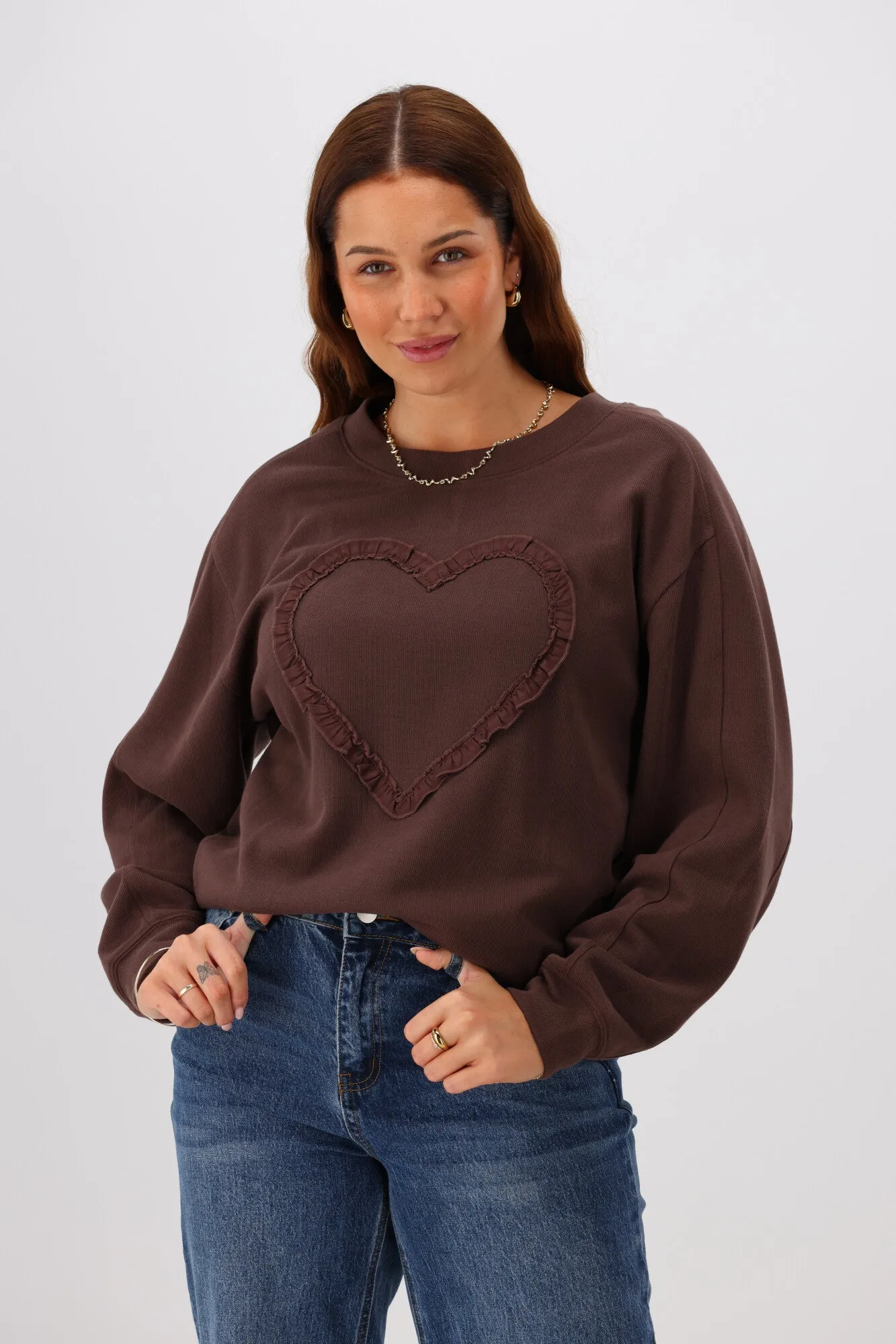 Shine On Label Riley Frill Heart Crew Chocolate