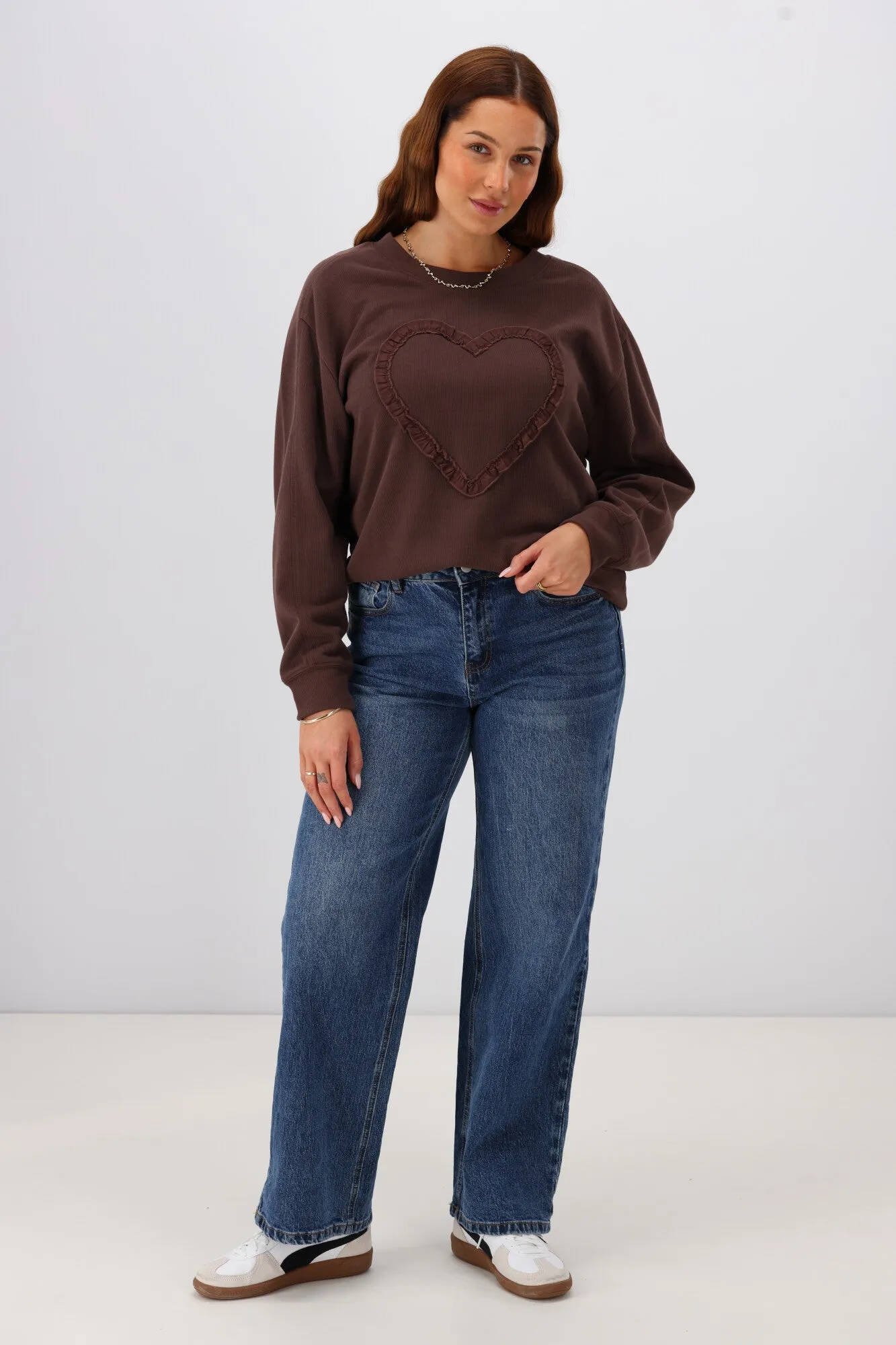 Shine On Label Riley Frill Heart Crew Chocolate