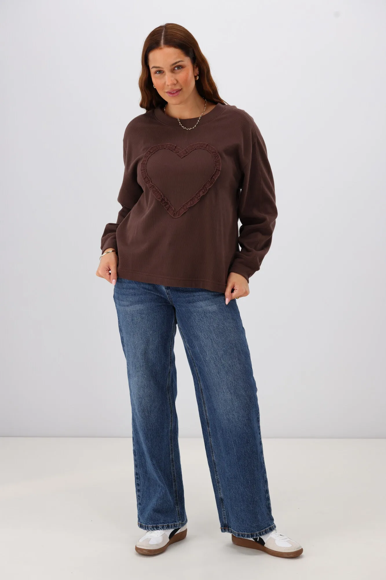 Shine On Label Riley Frill Heart Crew Chocolate