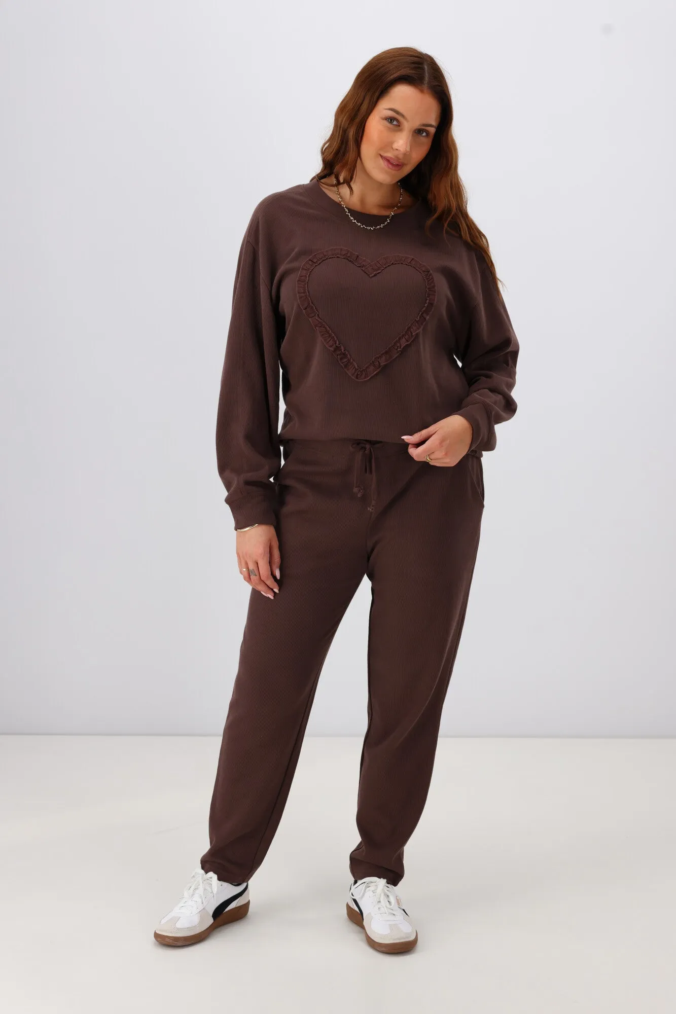 Shine On Label Riley Frill Heart Crew Chocolate