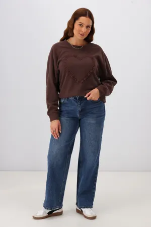Shine On Label Riley Frill Heart Crew Chocolate
