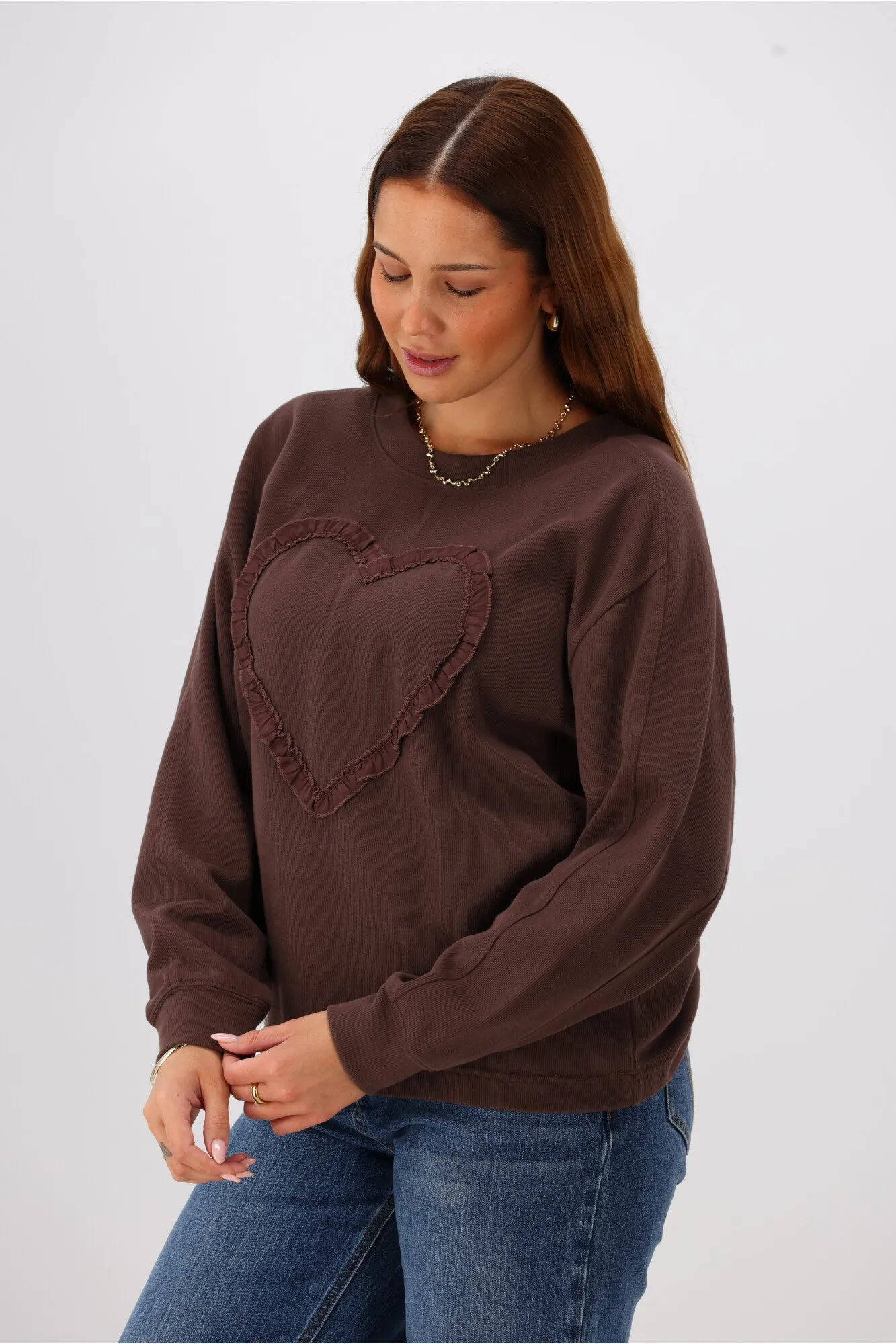 Shine On Label Riley Frill Heart Crew Chocolate