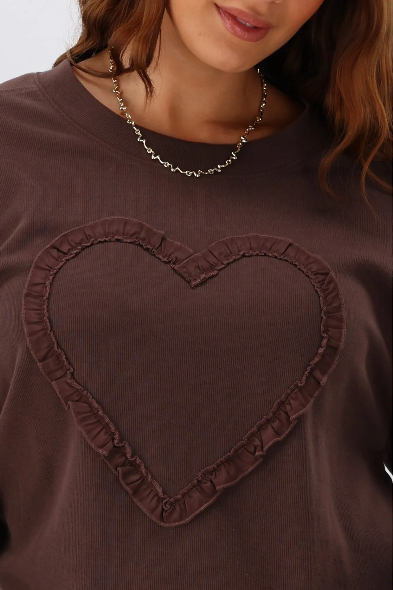 Shine On Label Riley Frill Heart Crew Chocolate