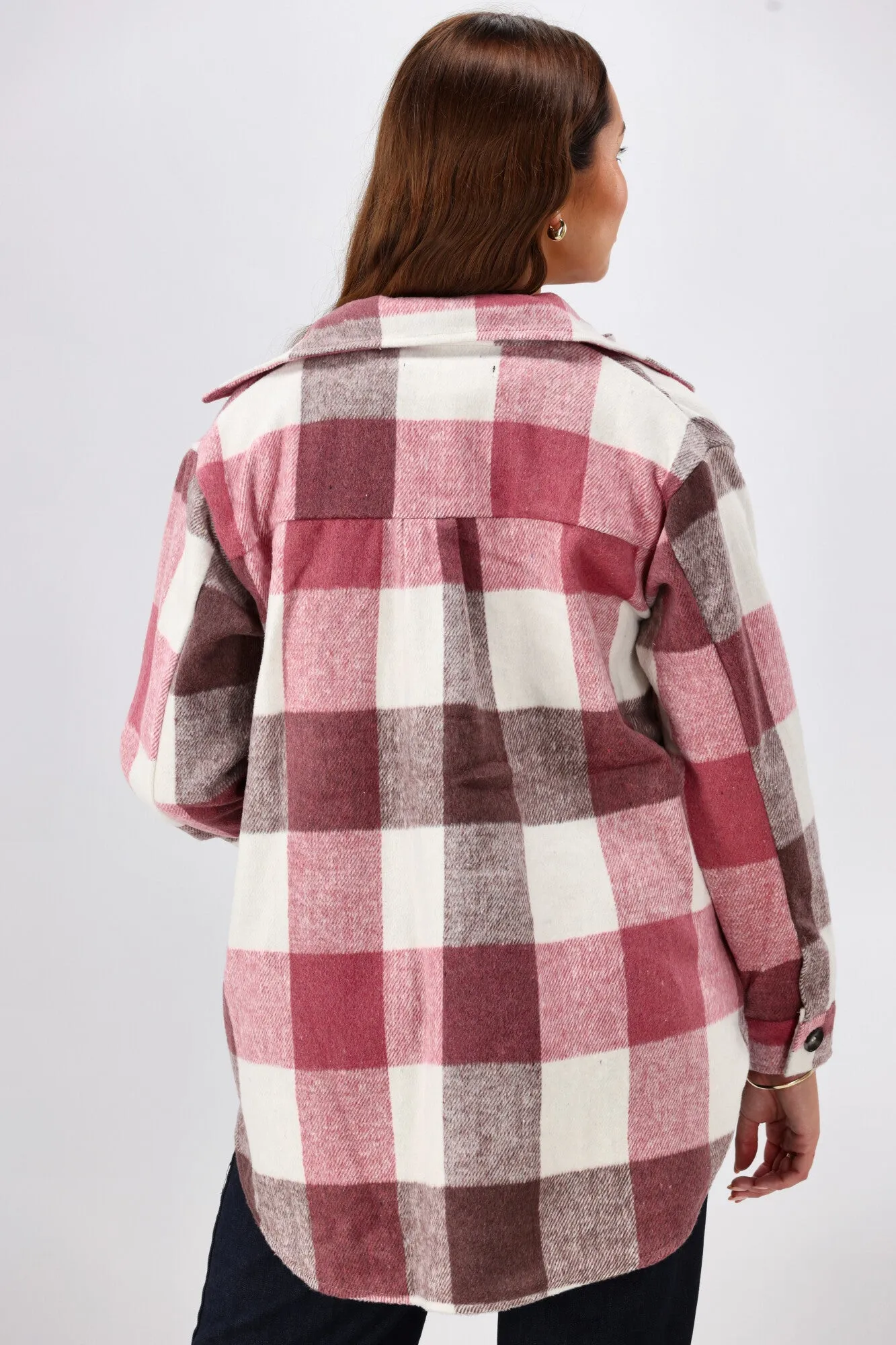 Shine On Label Treyton Checked Shacket Raspberry