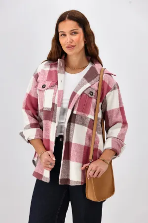 Shine On Label Treyton Checked Shacket Raspberry