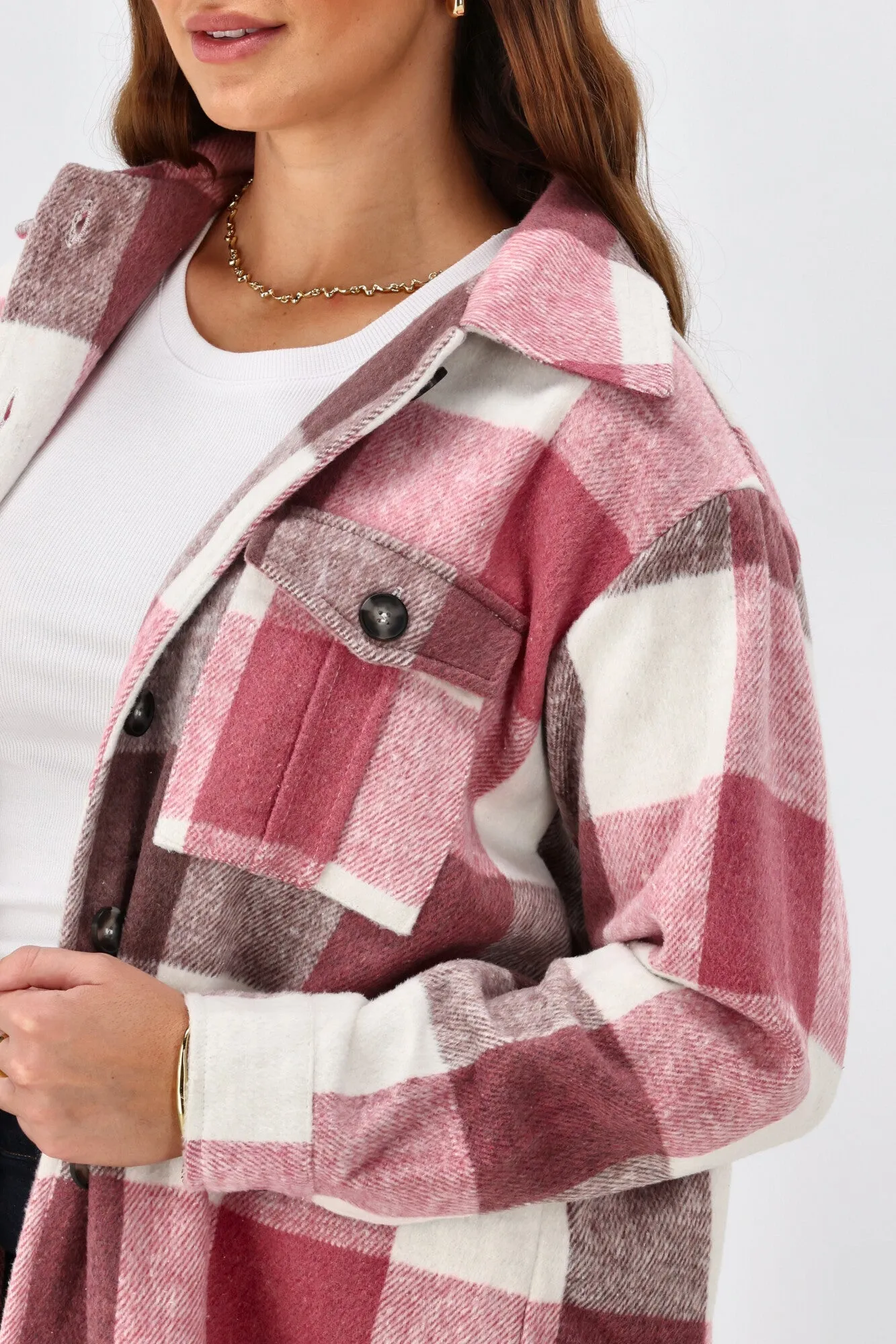 Shine On Label Treyton Checked Shacket Raspberry
