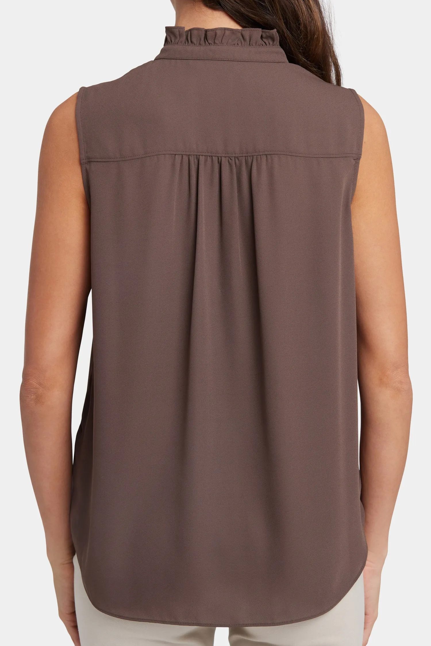 Sleeveless Ruffle Neck Blouse - Coffee Bean