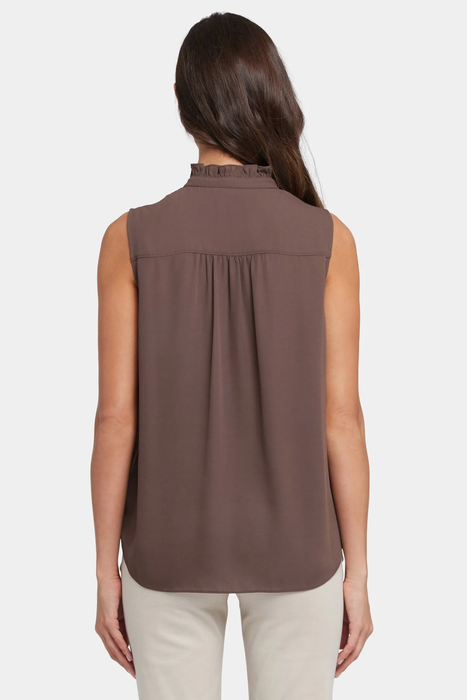 Sleeveless Ruffle Neck Blouse - Coffee Bean