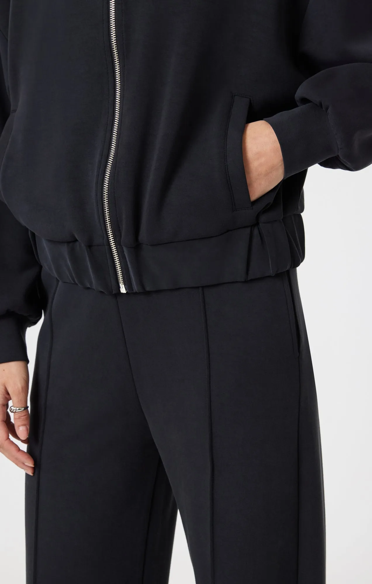 SPORTY LUXE TENCEL™ FULL ZIP SWEATSHIRT IN BLACK