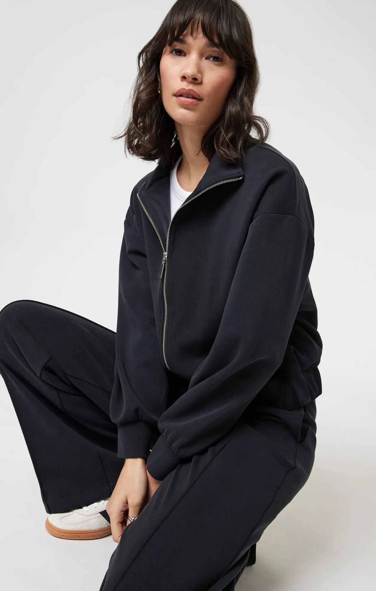 SPORTY LUXE TENCEL™ FULL ZIP SWEATSHIRT IN BLACK
