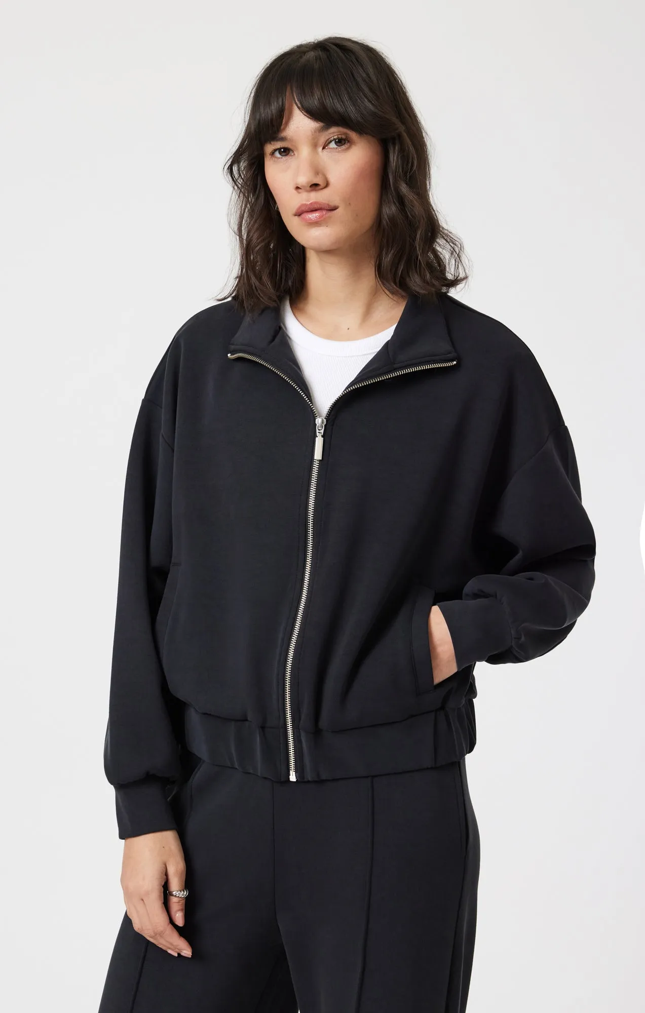 SPORTY LUXE TENCEL™ FULL ZIP SWEATSHIRT IN BLACK