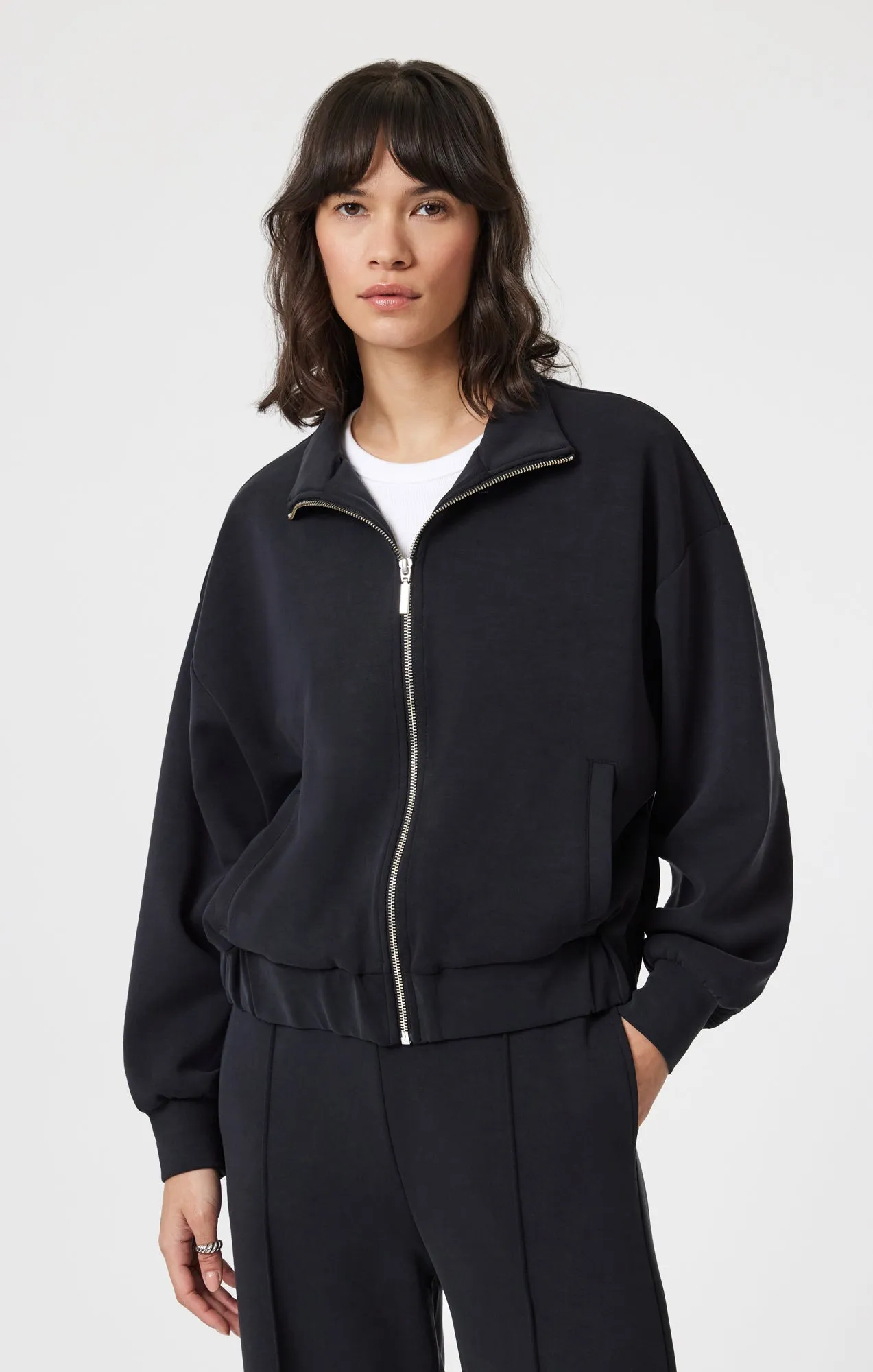 SPORTY LUXE TENCEL™ FULL ZIP SWEATSHIRT IN BLACK