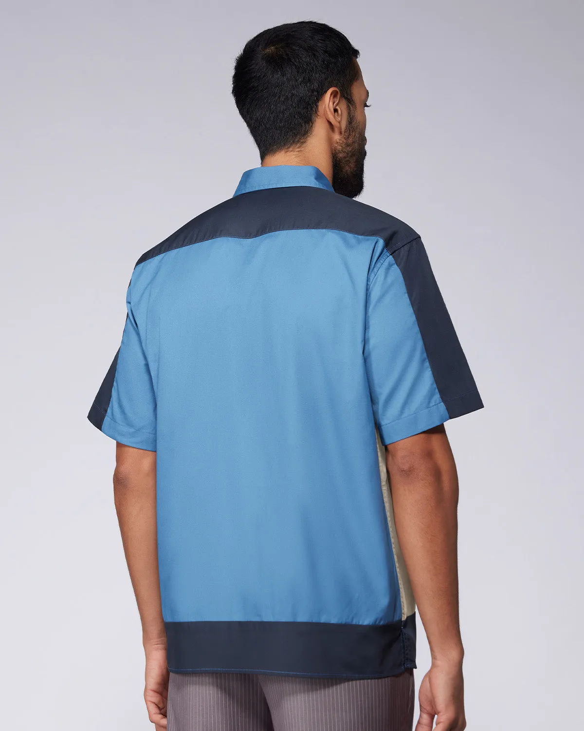 Steel Blue Half-Sleeve Cut & Sew Shirt