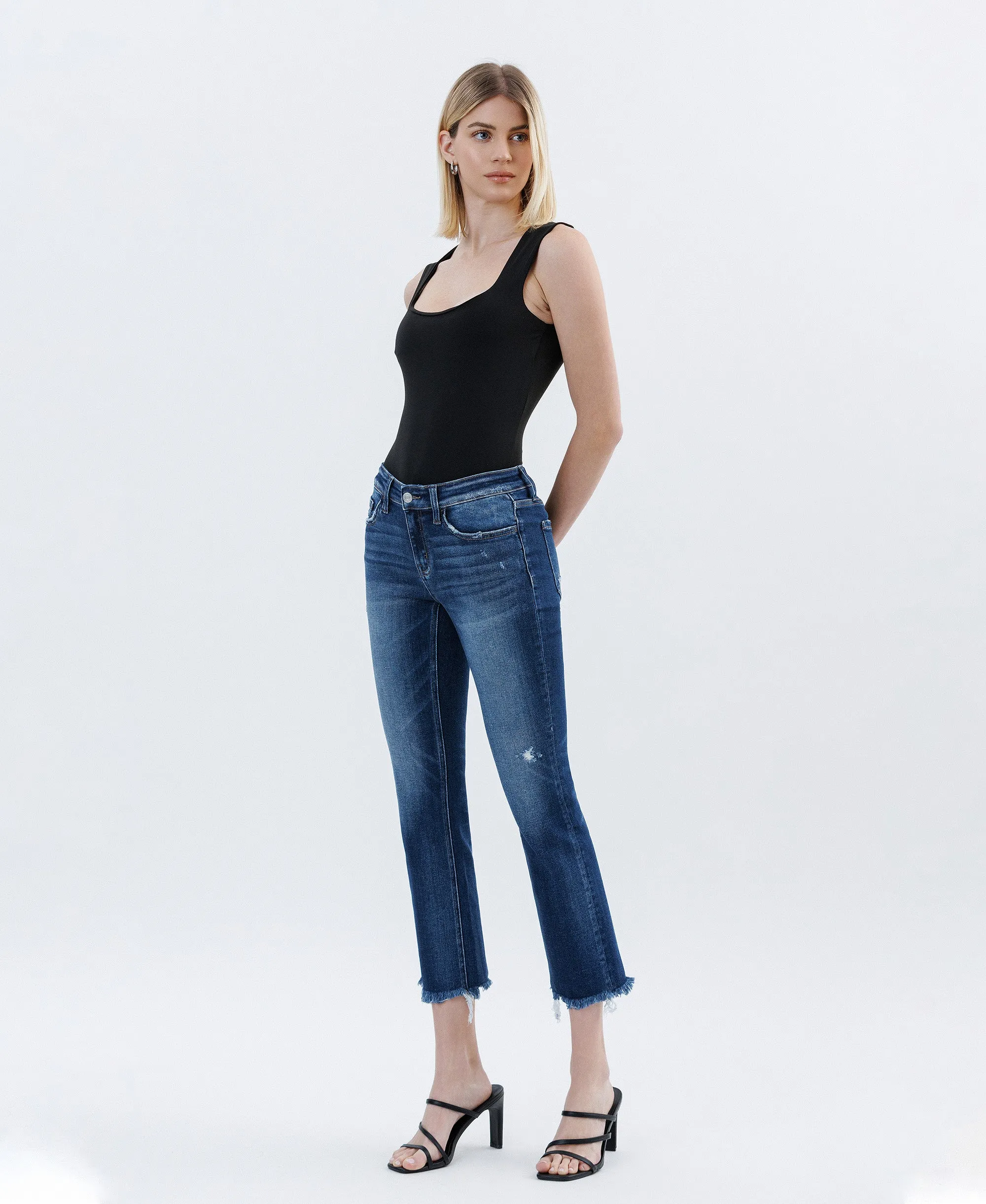 Stunned - Low Rise Raw Hem Crop Slim Straight Jeans