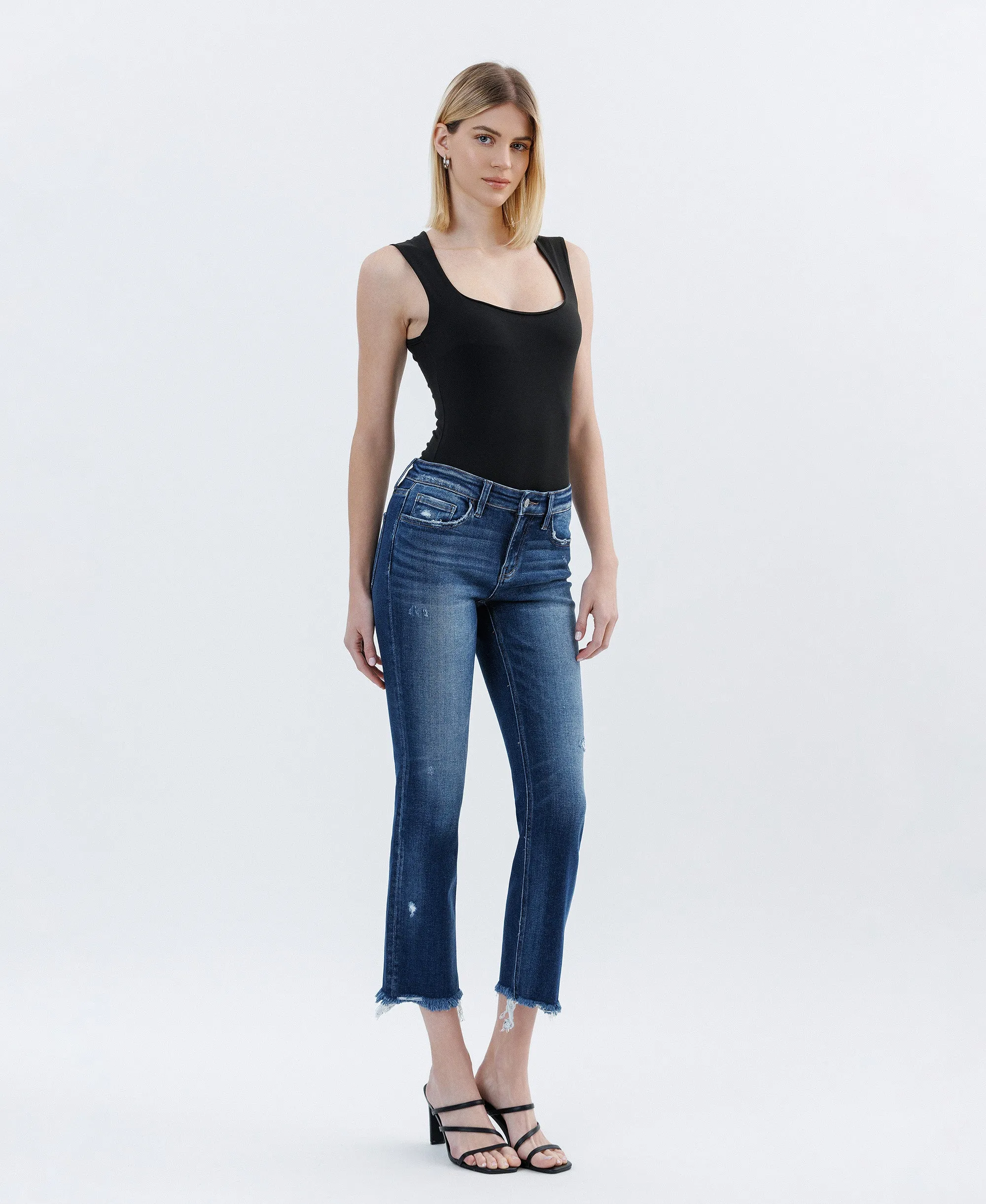 Stunned - Low Rise Raw Hem Crop Slim Straight Jeans