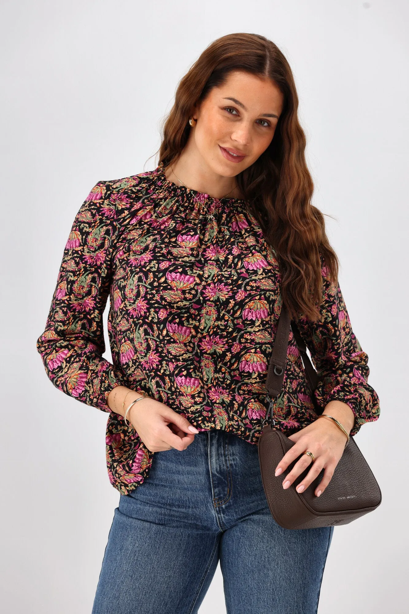 Sunday Boho Oakley Top Paisley Print Black