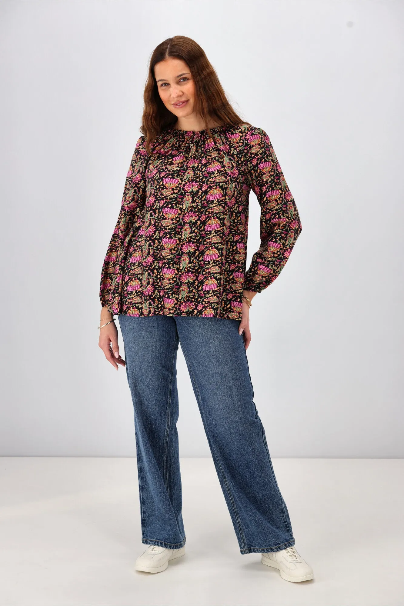 Sunday Boho Oakley Top Paisley Print Black