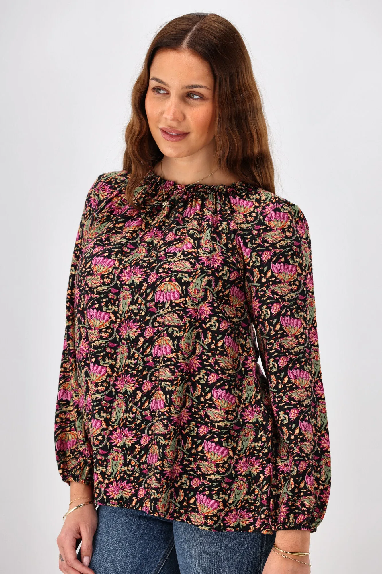 Sunday Boho Oakley Top Paisley Print Black