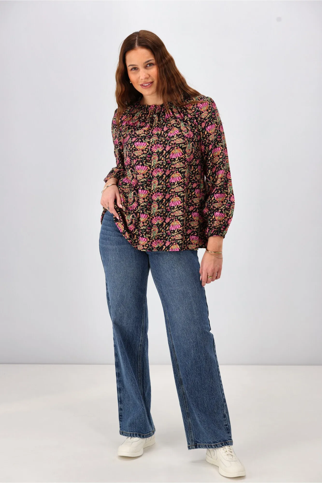 Sunday Boho Oakley Top Paisley Print Black
