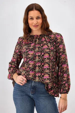 Sunday Boho Oakley Top Paisley Print Black