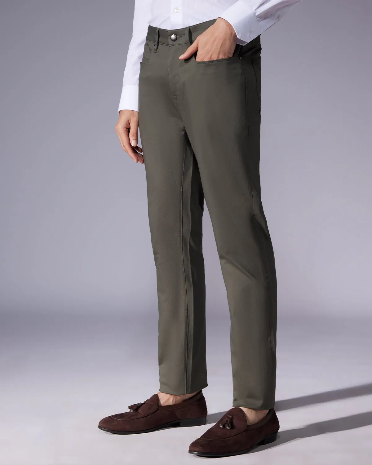 Tailored 5-Pocket Stretch Jeans - Olive