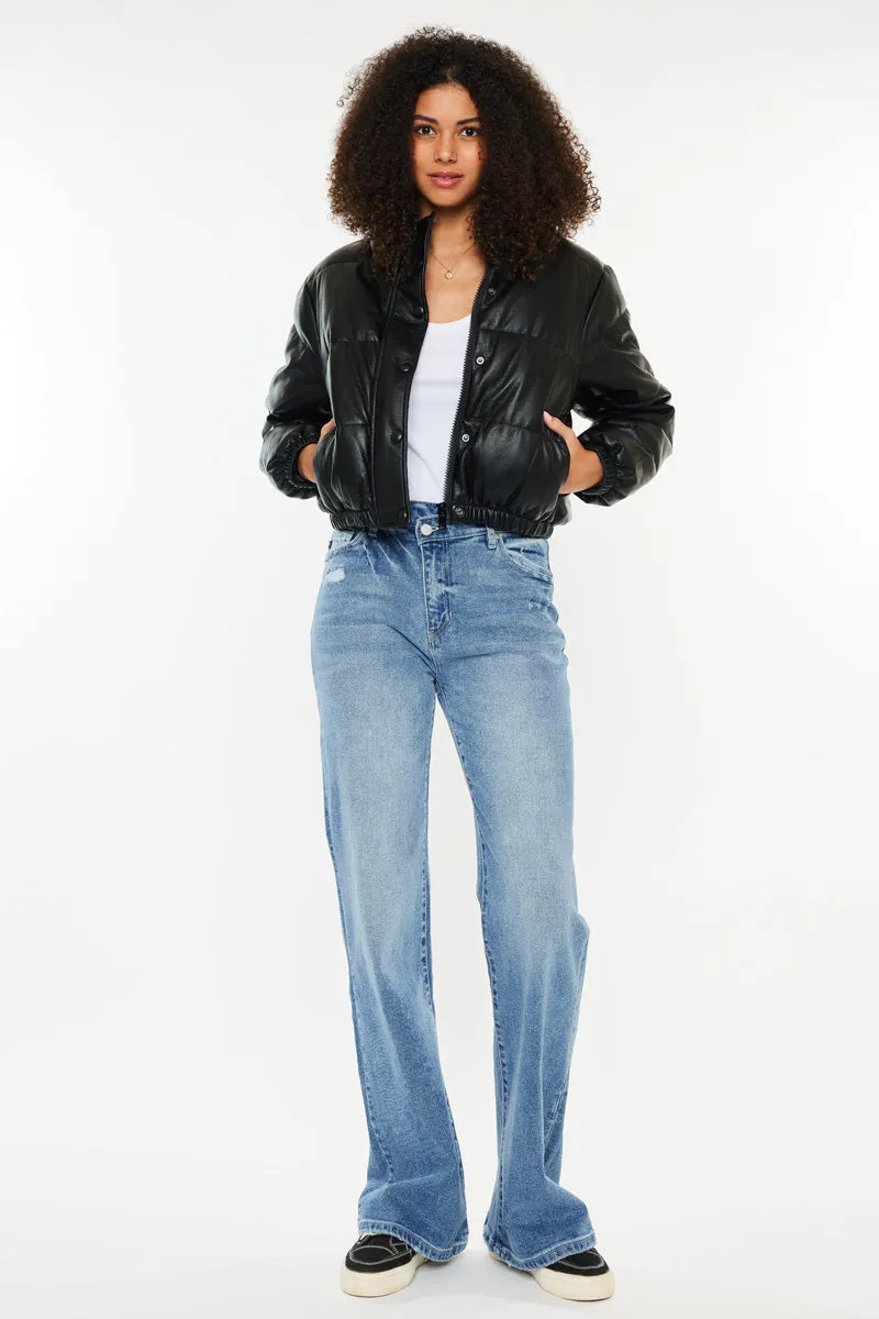 Taylor Cropped Faux Leather Puffer Jacket
