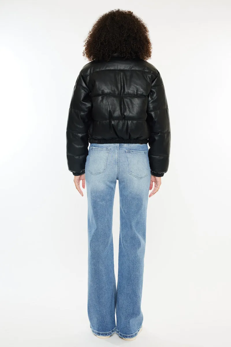 Taylor Cropped Faux Leather Puffer Jacket