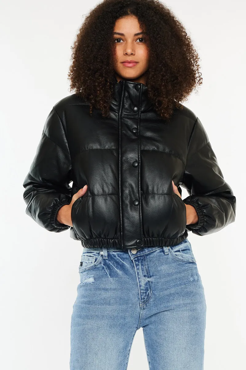 Taylor Cropped Faux Leather Puffer Jacket