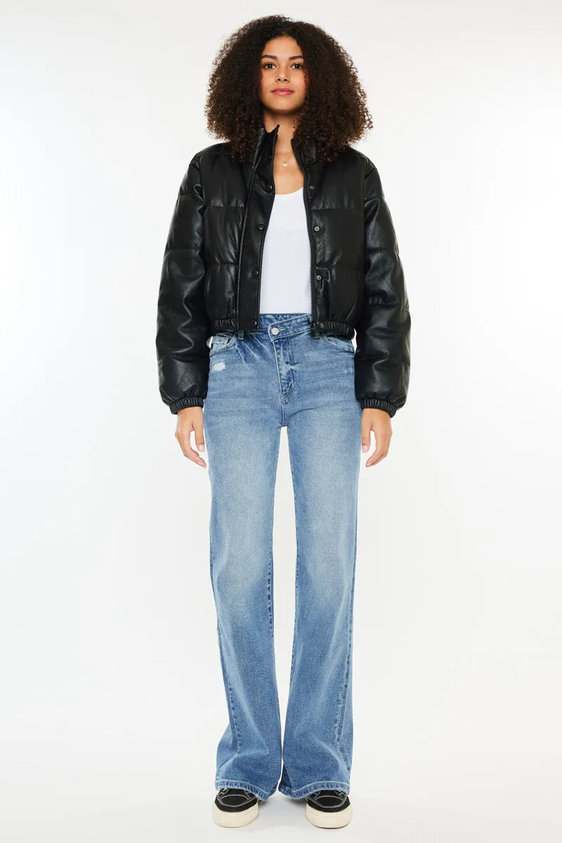 Taylor Cropped Faux Leather Puffer Jacket