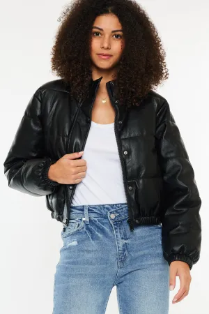 Taylor Cropped Faux Leather Puffer Jacket