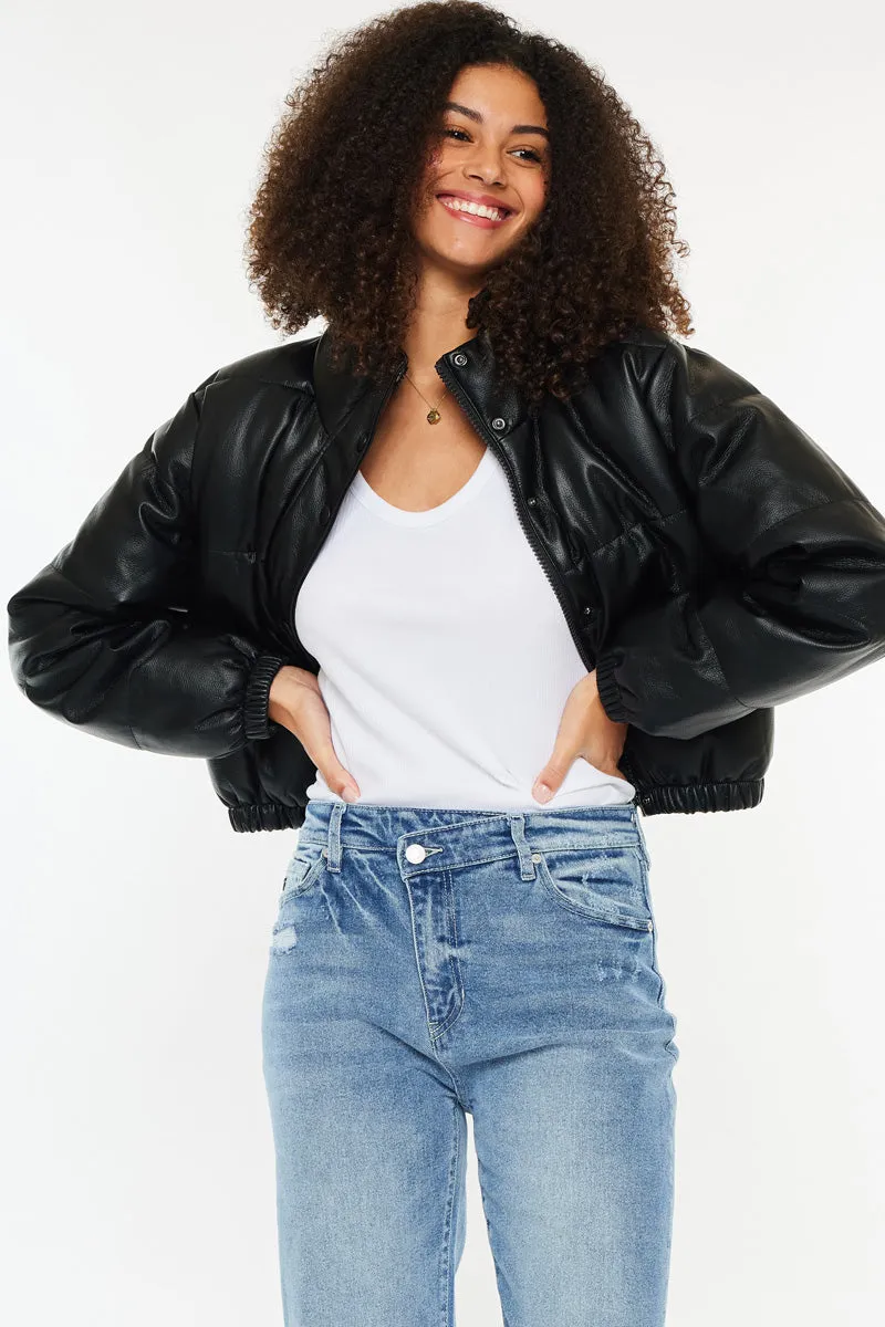 Taylor Cropped Faux Leather Puffer Jacket